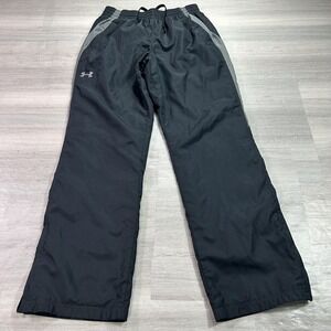 Under Armour Track Pants Mens Medium Black Woven Lined Zip Hem Athletic 208603
